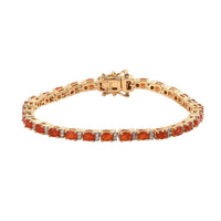 Doorbuster Mexican Cherry Fire Opal and Natural White Zircon Tennis Bracelet in Vermeil Yellow Gold Over Sterling Silver (6.50 In) 10.50 Grams 3.90 ctw