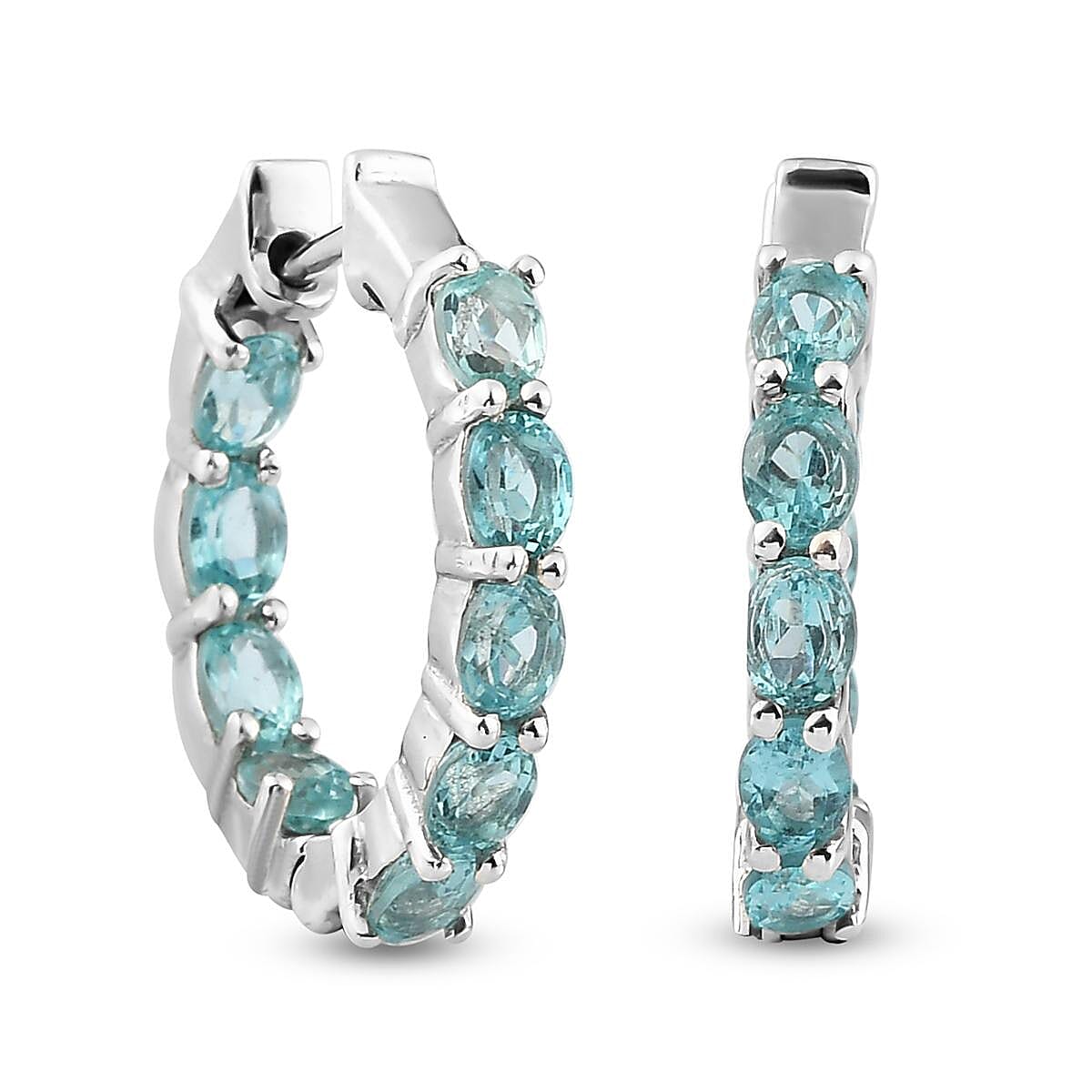 Madagascar Paraiba Apatite Hoop Earrings in Platinum Over Sterling Silver 3.65 ctw