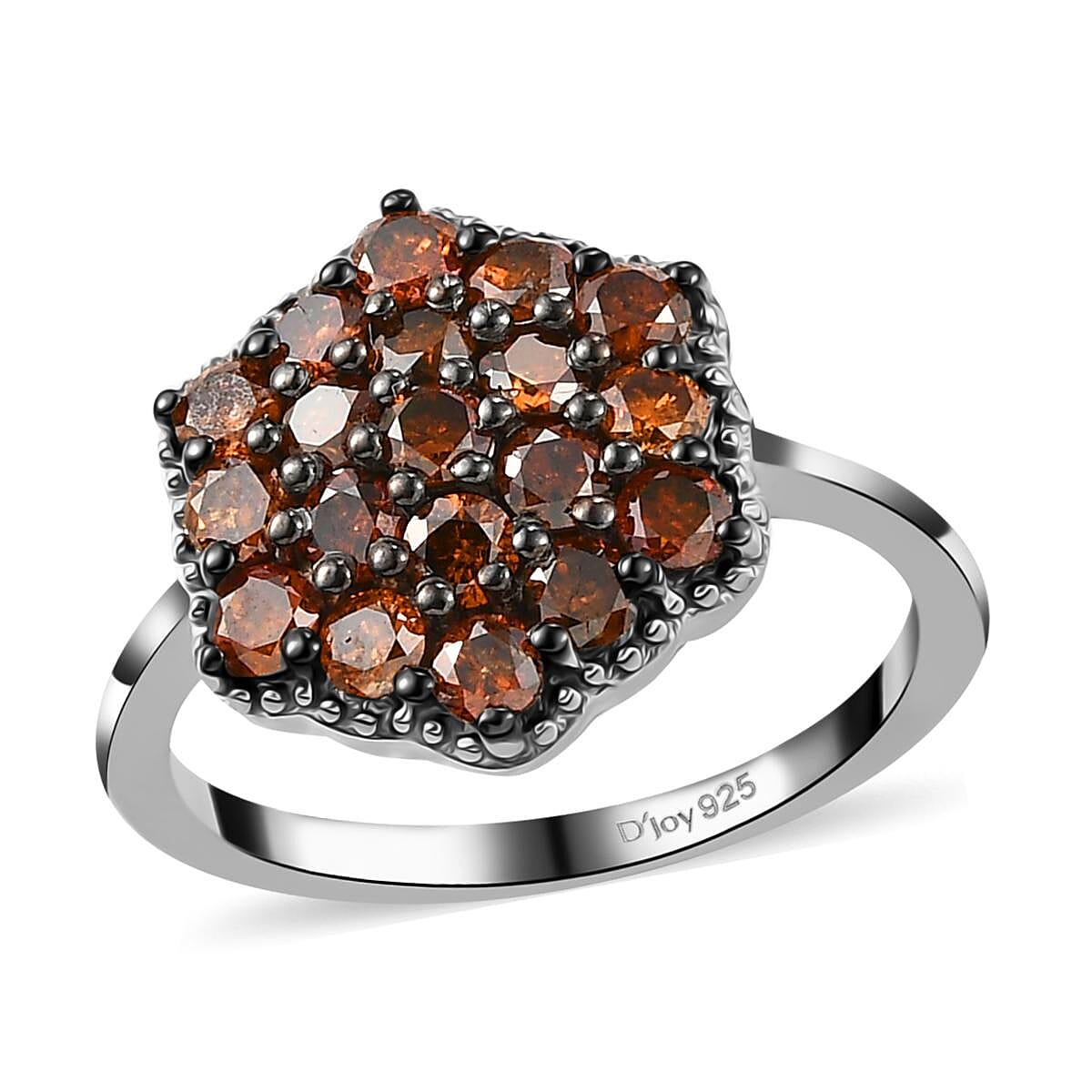 Red Diamond Cluster Ring in Rhodium and Platinum Over Sterling Silver 1.00 ctw