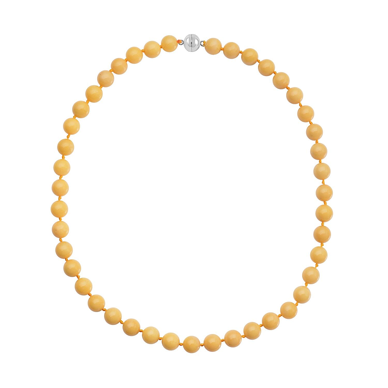 Honey Quartz 10mm Beaded Necklace 20 Inches with Magnetic Clasp in Rhodium Over Sterling Silver 322.50 ctw