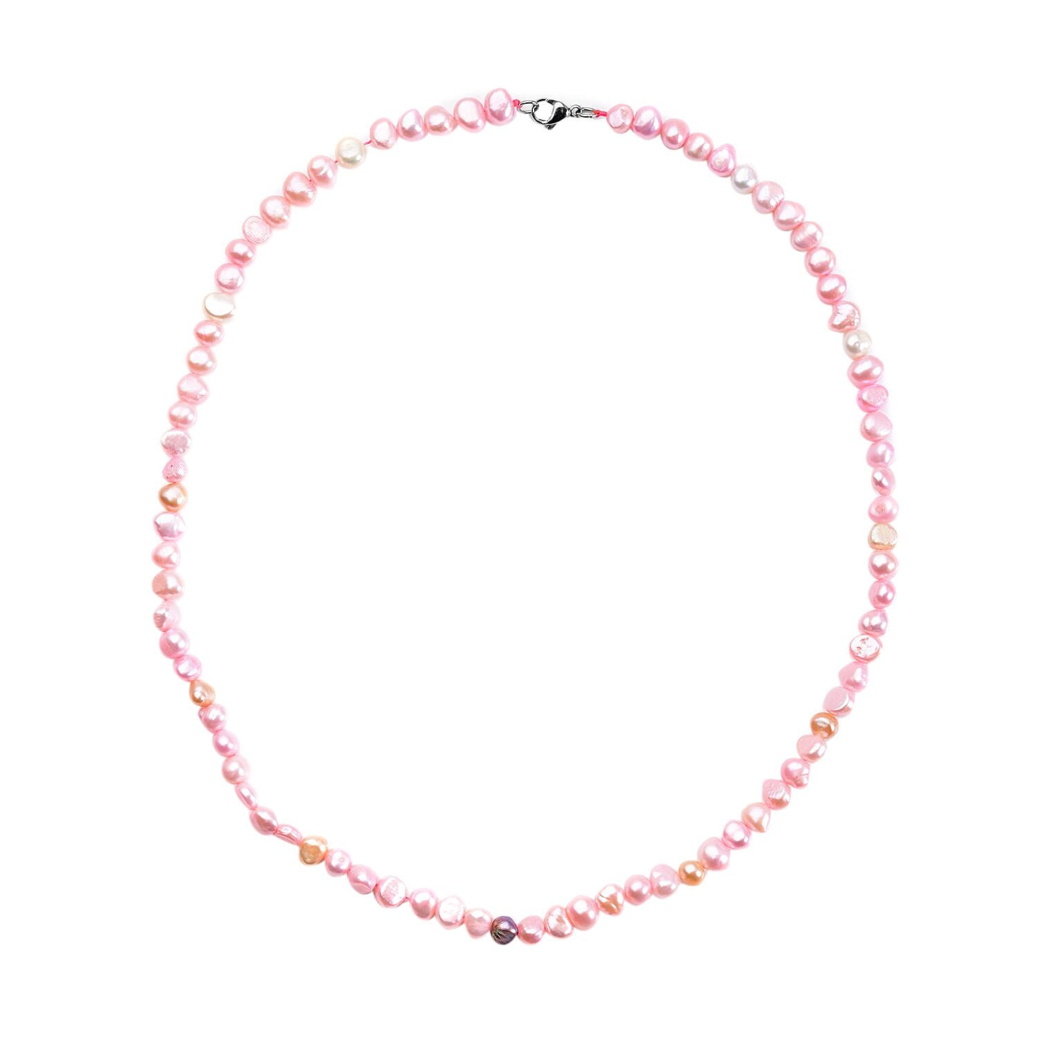 Pink and White Freshwater Pearl Necklace (24 Inches) in Stainless Steel 220.00 ctw , Tarnish-Free, Waterproof, Sweat Proof Jewelry