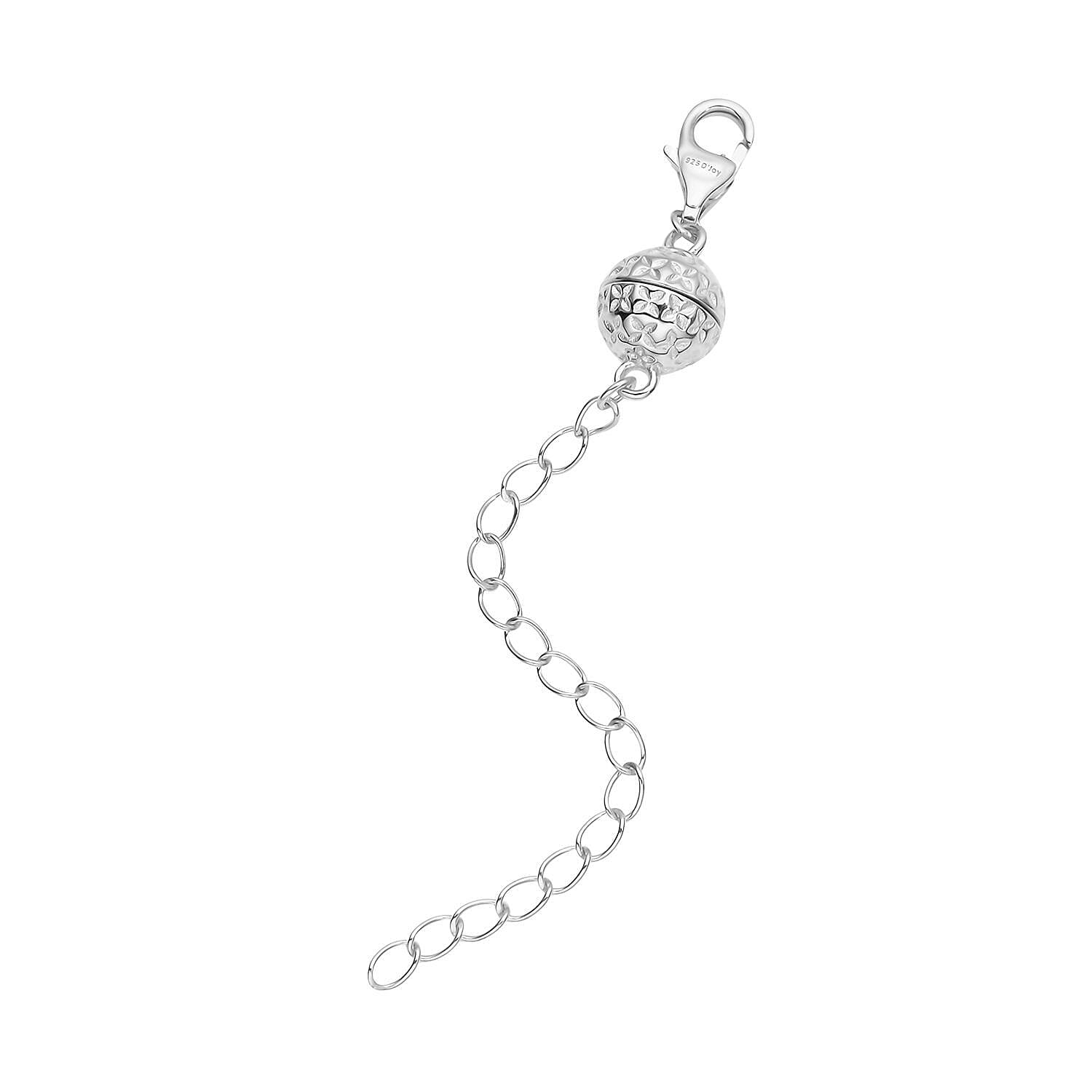 Rhodium Over Sterling Silver Magnetic Lobster Lock With 2 Inches Extended Chain (2.40 g)