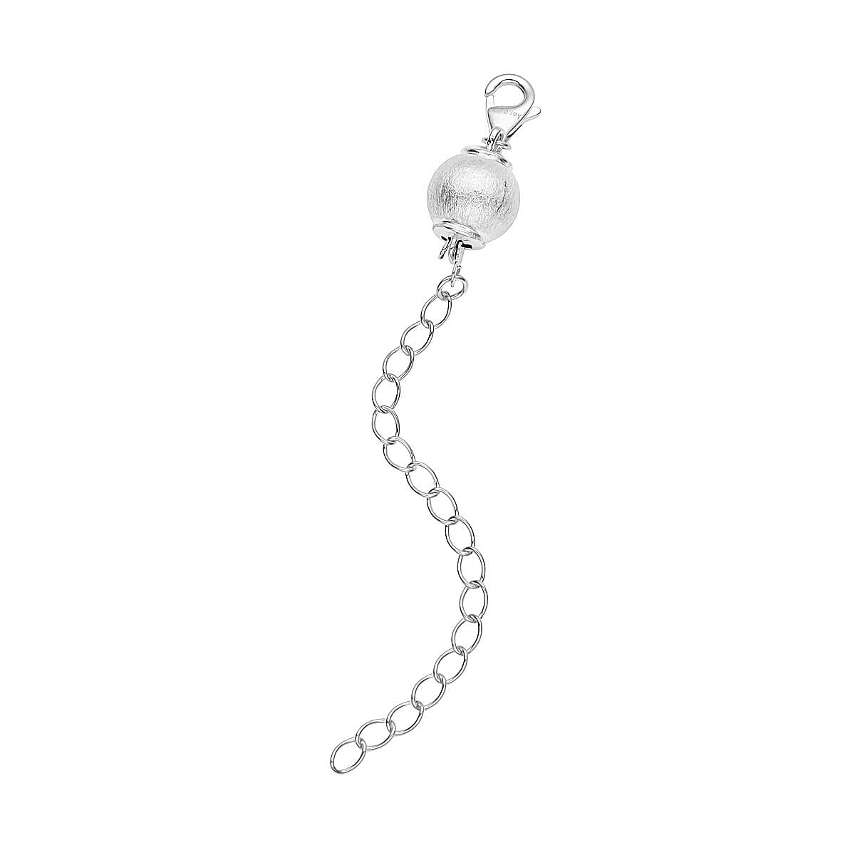 Rhodium Over Sterling Silver 8mm Sanded Ball Buckle with 2 Inches Extension Chain with Lobster Lock