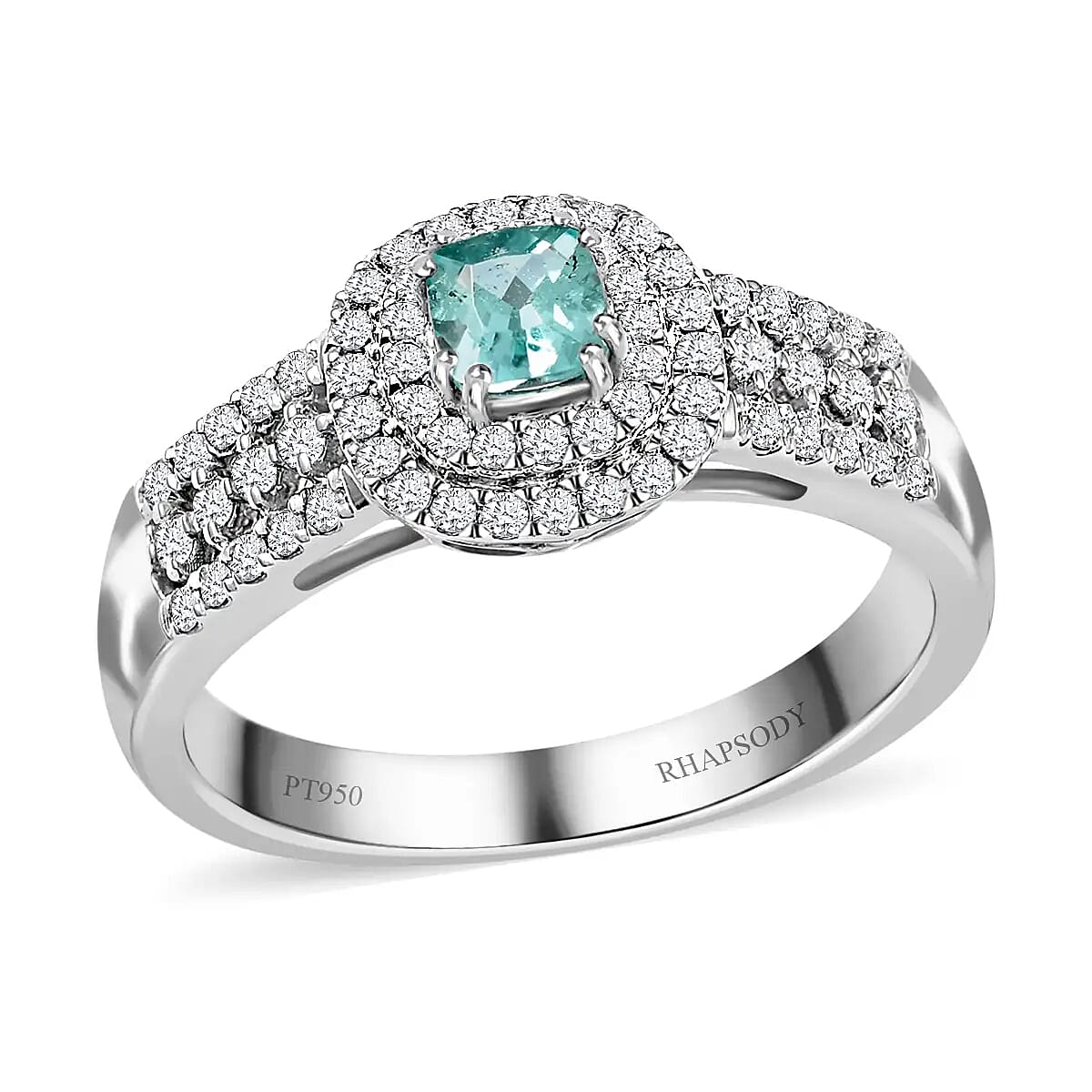 Certified & Appraised 950 Platinum AAAA Paraiba Tourmaline and E-F VS Diamond Ring 7.25 Grams 0.75 ctw