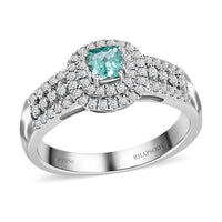 Certified & Appraised 950 Platinum AAAA Paraiba Tourmaline and E-F VS Diamond Ring 7.25 Grams 0.75 ctw