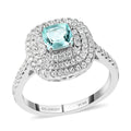Certified & Appraised Rhapsody 950 Platinum AAAA Paraiba Tourmaline and E-F VS Diamond Double Halo Ring (Size 6.0) 6.80 Grams 1.35 ctw - Sticky add to cart bar