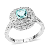 Certified & Appraised Rhapsody 950 Platinum AAAA Paraiba Tourmaline and E-F VS Diamond Double Halo Ring (Size 6.0) 6.80 Grams 1.35 ctw