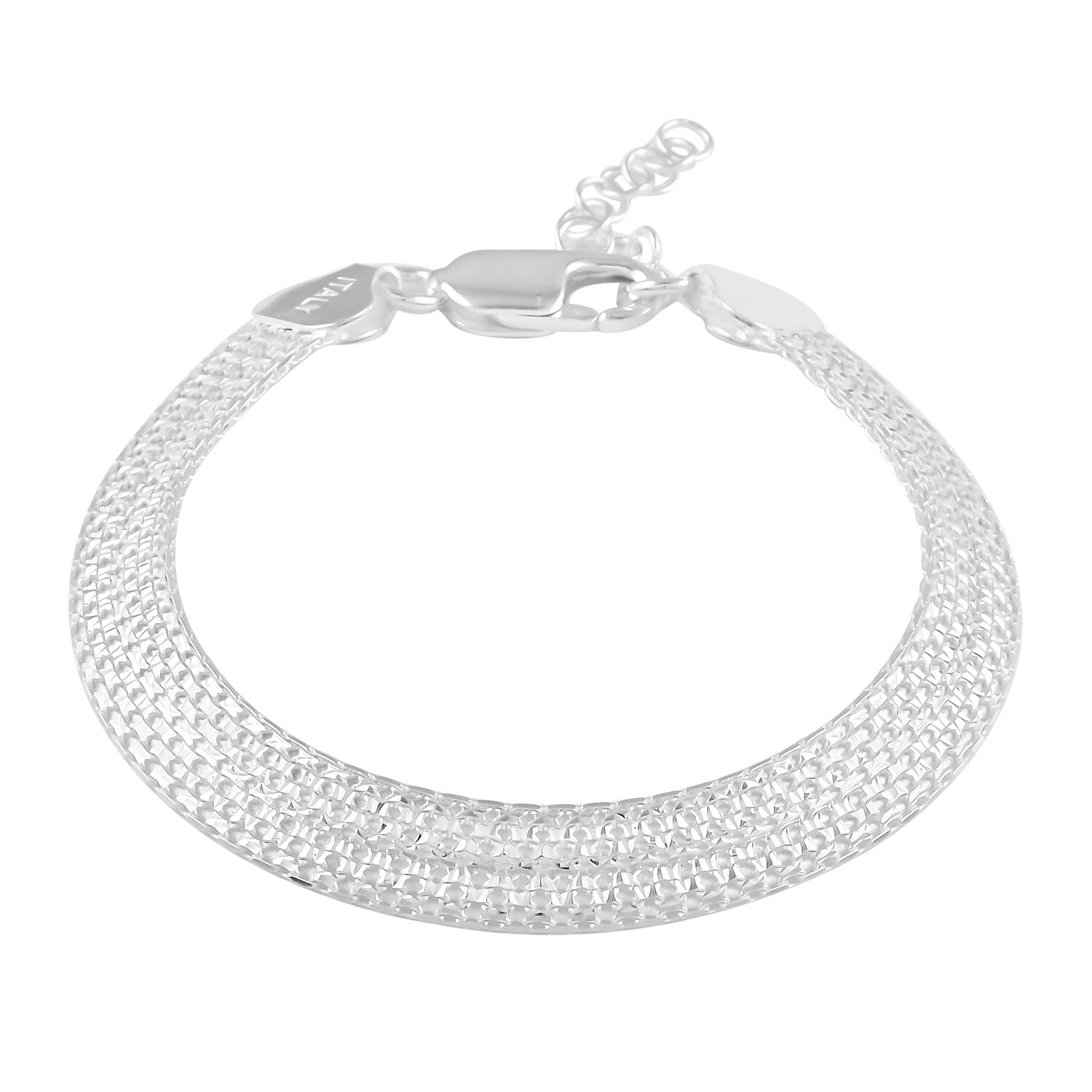 Italian Sterling Silver Bismark Lines Pave Bracelet (7-8In) 7.60 Grams