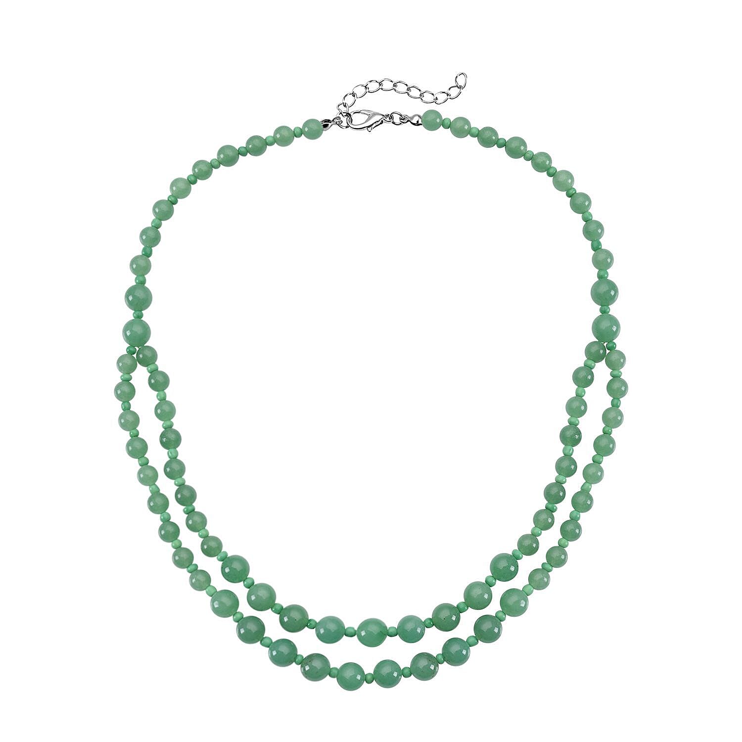 green-aventurine-and-green-glass-2-row-beaded-necklace-18-20-inches-in-silvertone-166.00-ctw