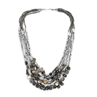 White Seed Beaded Stone Multi Strand Necklace 22 Inches