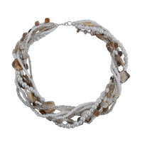White Seed Beaded with Shell Multi Strand Necklace 20 Inches