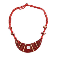 White Seed Beaded, Moon Shell Multi Strand Necklace 22 Inches