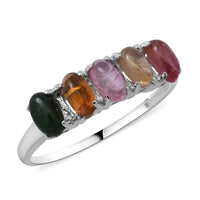Multi-Tourmaline 5 Stone Ring in Platinum Over Sterling Silver (Size 8.0) 1.25 ctw