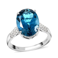 Certified LUXORO 10K White Gold AAA London Blue Topaz and G-H I1 Diamond Ring 2.90 Grams 7.25 ctw