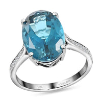 Certified & Appraised LUXORO 10K White Gold AAA London Blue Topaz and G-H I1 Diamond Ring 2.55 Grams 7.20 ctw
