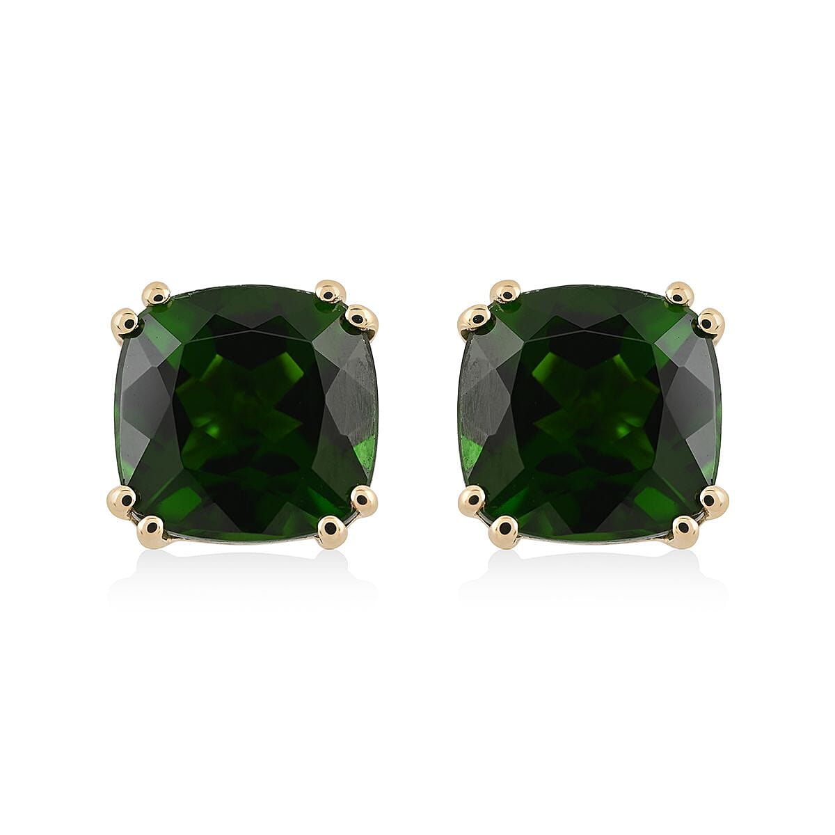 Certified & Appraised Luxoro AAA Chrome Diopside 3.15 ctw Solitaire Stud Earrings in 10K Yellow Gold
