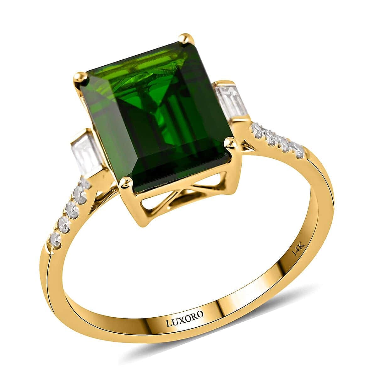 Certified & Appraised LUXORO 14K Yellow Gold AAA Natural Chrome Diopside, Diamond (G-H, I1) (0.20 cts) Ring (Size 10.0) (2.25 g) 3.65 ctw
