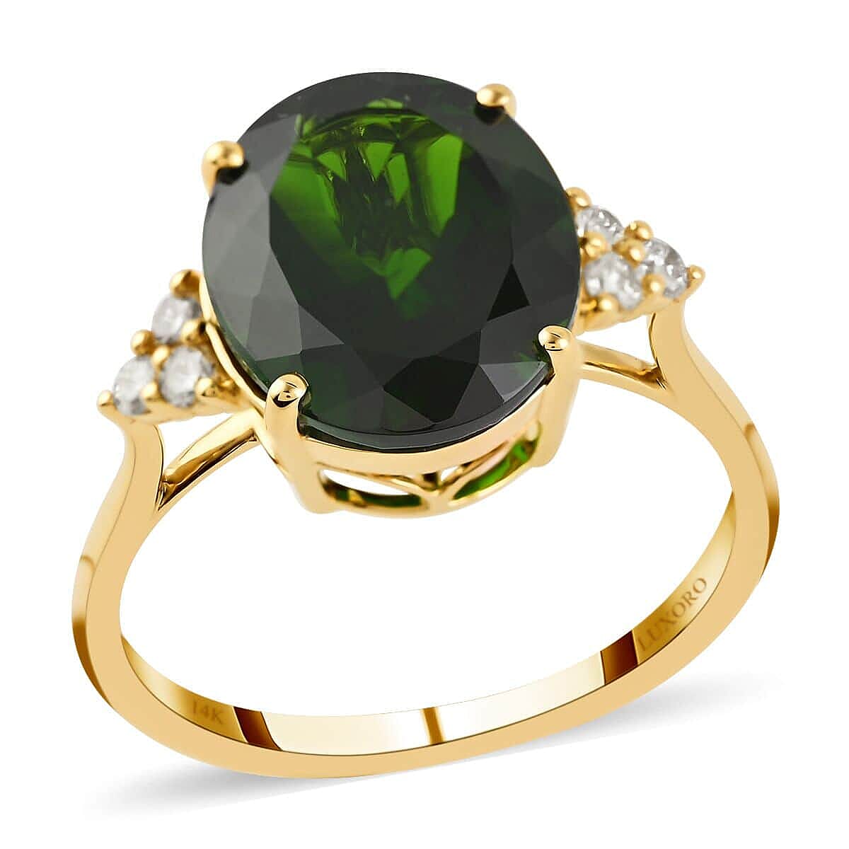 Certified & Appraised LUXORO 14K Yellow Gold AAA Natural Chrome Diopside and G-H I1 Diamond Ring 2.38 Grams 4.80 ctw