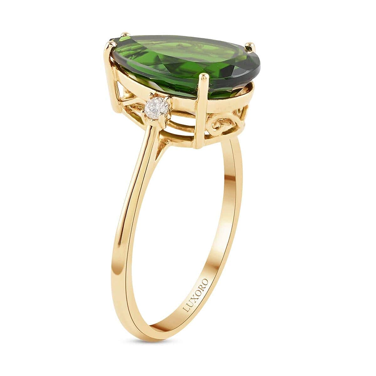 Certified & Appraised LUXORO 14K Yellow Gold AAA Natural Chrome Diopside and G-H I1 Diamond Accent Ring 2.05 Grams 4.10 ctw