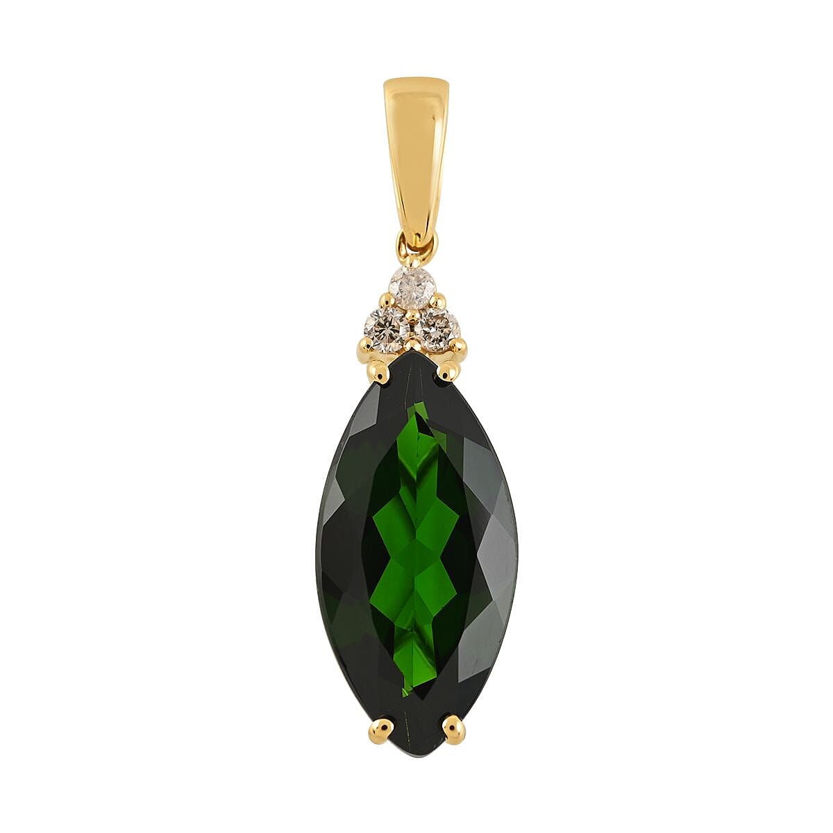 Certified and Appraised Luxoro 14K Yellow Gold AAA Chrome Diopside and G-H I1 Diamond Accent Pendant without Chain 4.00 ctw