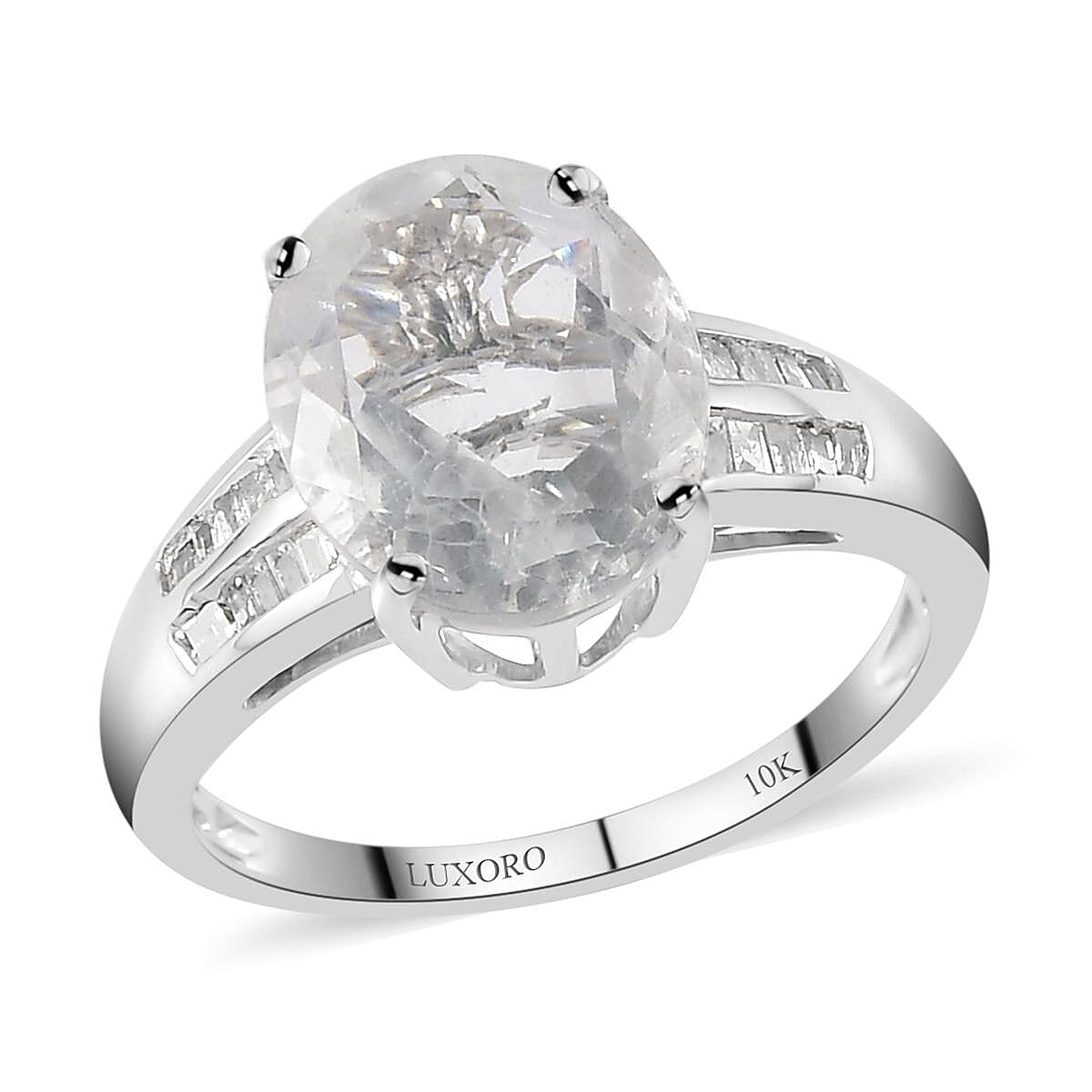 LUXORO 10K White Gold Premium Mexican Hyalite Opal and Diamond Ring (Size 10.0) 2.80 Grams 2.75 ctw