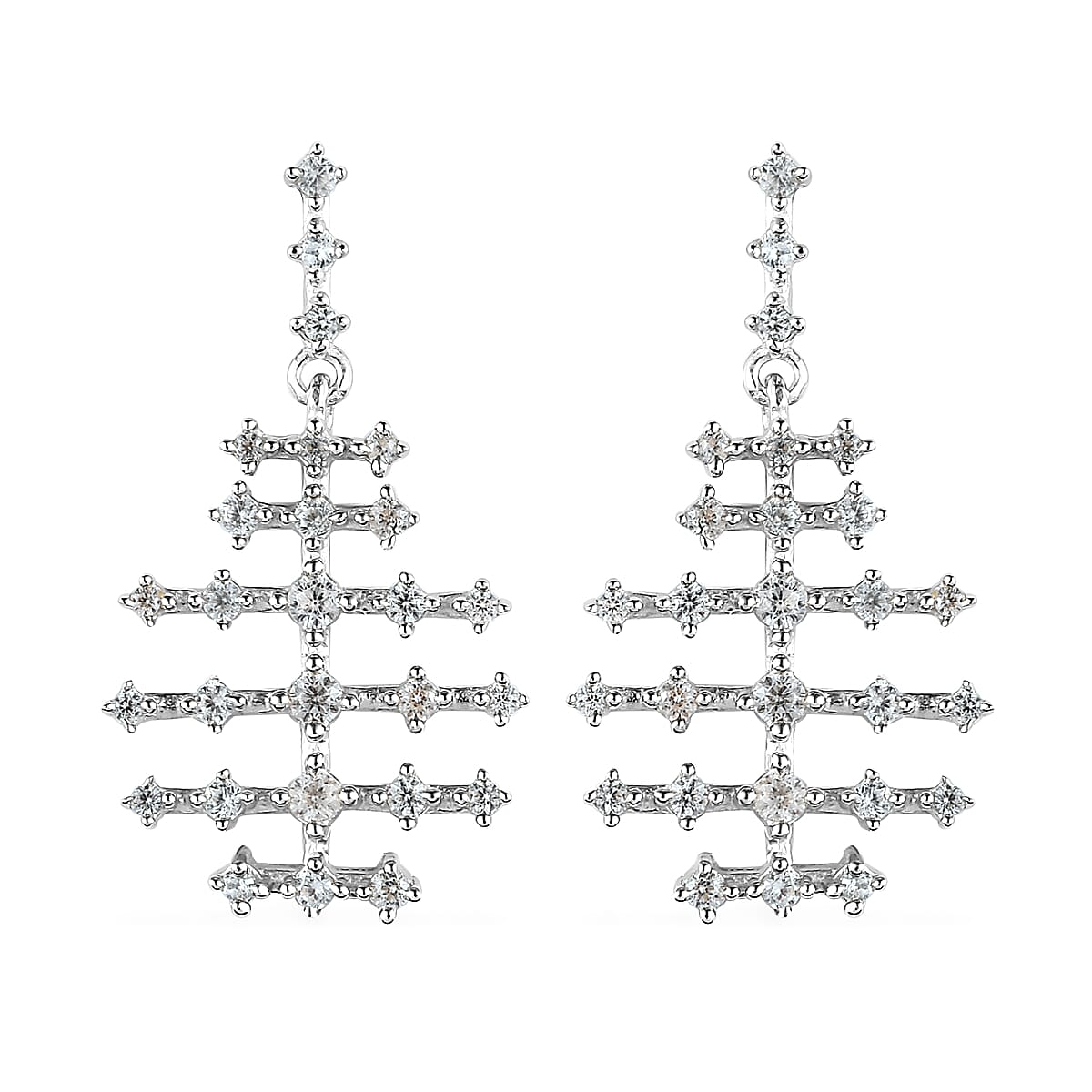 Doorbuster White Zircon Fish Bone Earrings in Platinum Over Sterling Silver 1.15 ctw