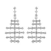 Doorbuster White Zircon Fish Bone Earrings in Platinum Over Sterling Silver 1.15 ctw