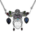 BALI GODDESS Carved Bone and Multi Gemstone Necklace 22 Inches in Sterling Silver 39.20 Grams 26.10 ctw - Sticky add to cart bar
