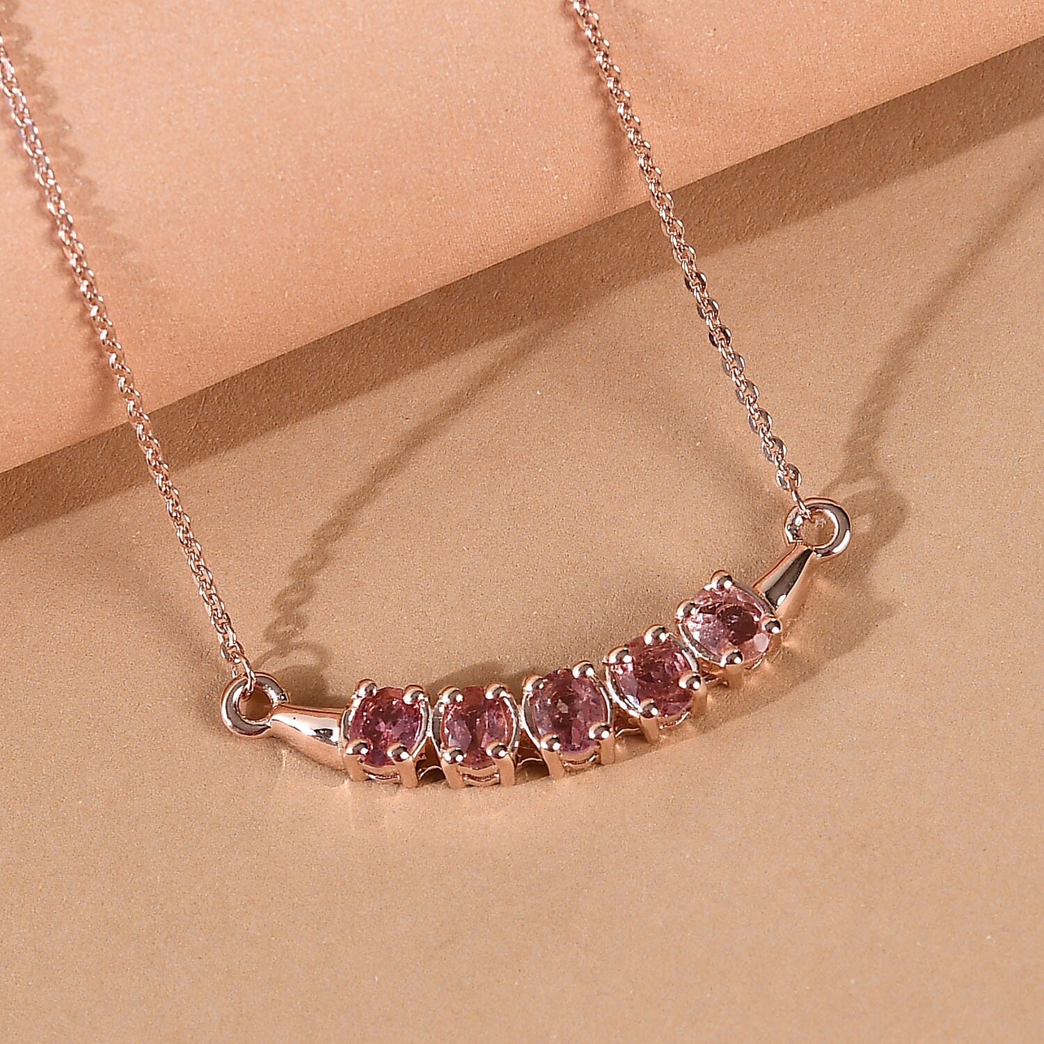 Natural Blush Tourmaline Necklace 18 Inches in Vermeil Rose Gold Over Sterling Silver 0.85 ctw