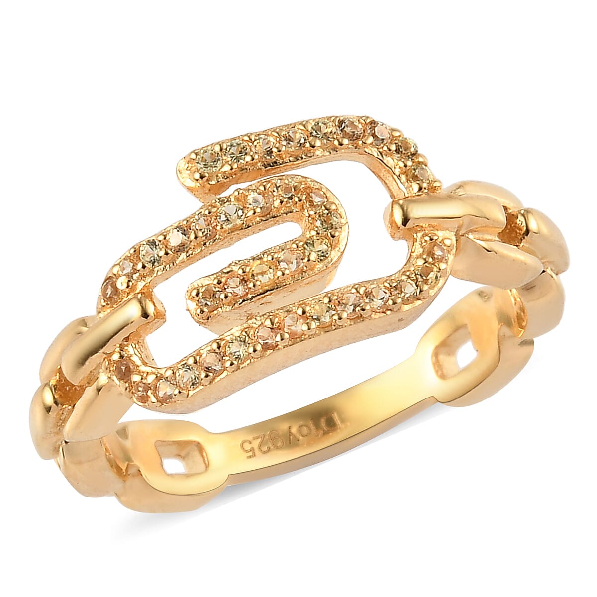 Yellow Sapphire Paper Clip Ring in Vermeil YG Over Sterling Silver (Size 6.0) 0.25 ctw (1)