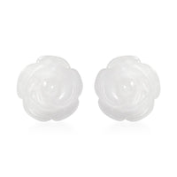 Blue Jade (D) Carved Rose Stud Earrings in Rhodium Over Sterling Silver 23.50 ctw