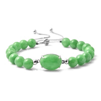 Green Jade Beaded Bolo Bracelet in Rhodium Over Sterling Silver 83.50 ctw
