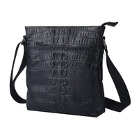 Men's Collection Black Genunie Leather Crocodile Skin Middle Size Crossbody Bag (10"x11"x2") with Shoulder Strap