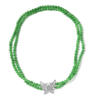 Green Jade 5-7mm Beaded Double Row Butterfly Necklace 20 Inches in Rhodium Over Sterling Silver 7.50 Grams 290.50 ctw