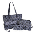 PASSAGE Black Snake Skin Pattern Faux Leather Totebag (13"x4"x10.5"), Crossbody Bag (10.24"x3.15"x7.5"), Clutch Bag (9.84"x6.3") and Wallet (7.87"x4") - Sticky add to cart bar