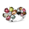 Multi-Tourmaline and Natural White Zircon Floral Ring in Platinum Over Sterling Silver 3.15 ctw - Sticky add to cart bar