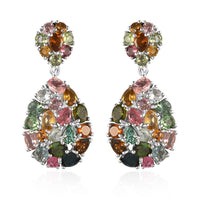 Multi-Tourmaline Dangling Earrings in Platinum Over Sterling Silver 6.40 ctw