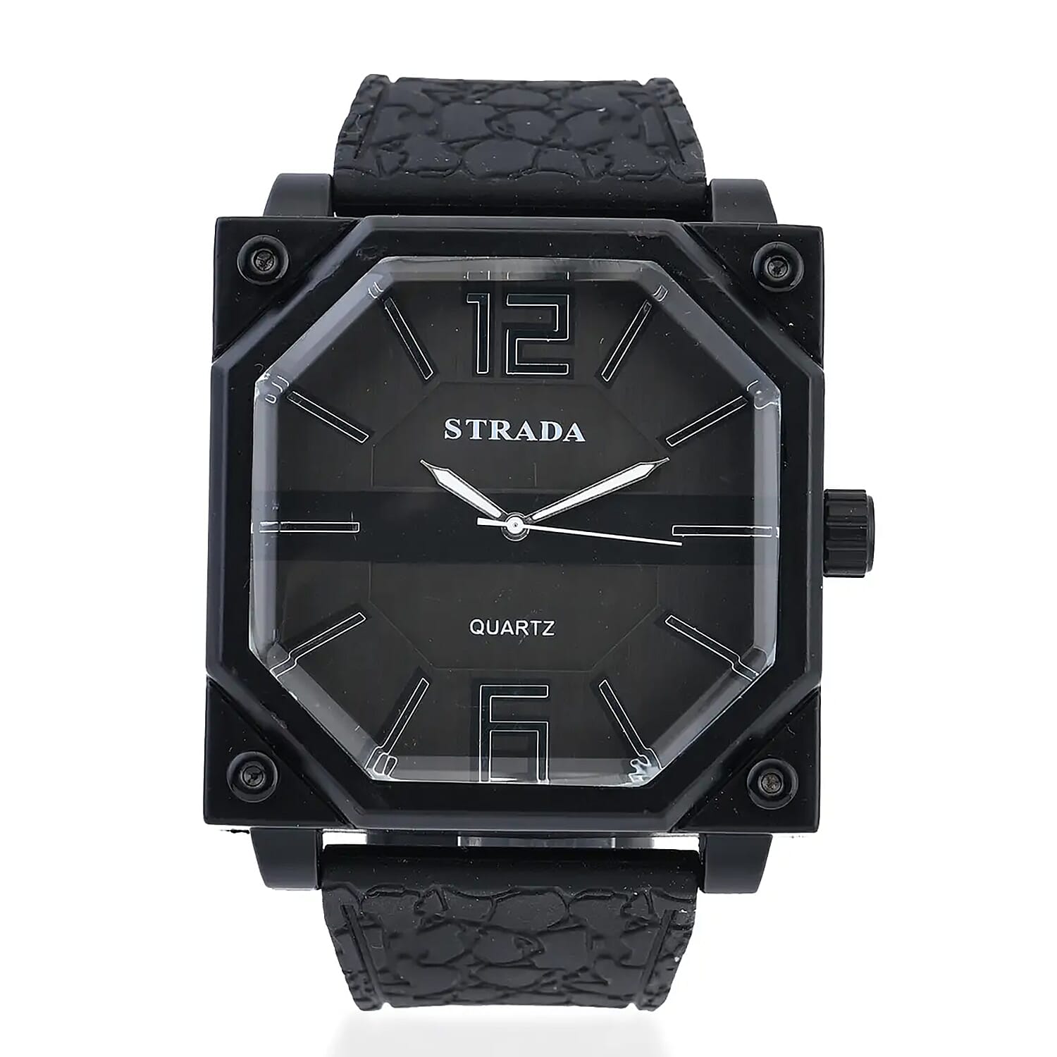 STRADA Japanese Movement Octagonal Dial Sports Watch with Black Silicone Strap