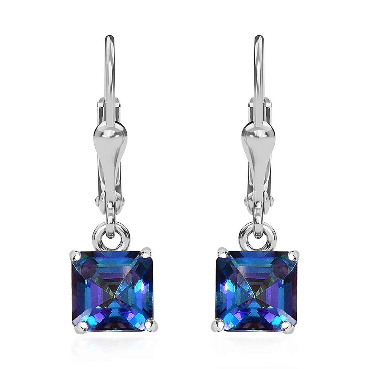 Asscher Cut Periwinkle Bloom Petalite Lever Back Earrings in Platinum Over Sterling Silver 1.85 ctw