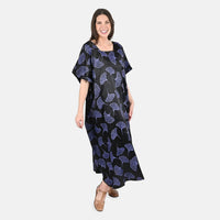 TAMSY Purple Leaf Print Square Neck Kaftan - One Size Fits Most