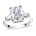 Radiant Cut Moissanite VS-EF 3 Stone Ring in Platinum Over Sterling Silver (Size 10.0) 3.50 ctw - Sticky add to cart bar