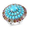 TLV AMERICAN Natural Sleeping Beauty Turquoise, Multi-Tourmaline Cocktail Ring in Platinum Over Sterling Silver (Size 7.0) (9.85 g) 9.00 ctw - Sticky add to cart bar