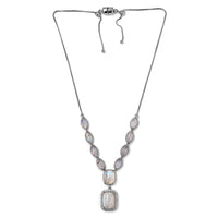 Premium Rainbow Moonstone, Zircon Necklace (19 Inches) in Platinum Over Sterling Silver 24.60 ctw