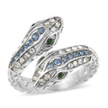Blue, White and Green Austrian Crystal Serpent Couple Open Ring in Stainless Steel - Sticky add to cart bar