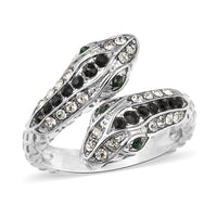 Blue, White and Green Austrian Crystal Serpent Couple Open Ring in Stainless Steel