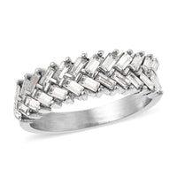 White Austrian Crystal Fern Leaf Ring in Stainless Steel (Size 9.0)