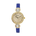 STRADA Austrian Crystal Japanese Movement Infinity Watch in Rosetone with Dark Blue Faux Leather Strap (28.20mm) (5.75-7.50 Inches) - Sticky add to cart bar