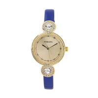 STRADA Austrian Crystal Japanese Movement Infinity Watch in Rosetone with Dark Blue Faux Leather Strap (28.20mm) (5.75-7.50 Inches)