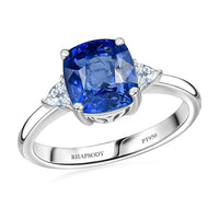 RHAPSODY 950 Platinum AAAA Royal Ceylon Sapphire, Diamond (I2) (0.20 cts) Solitaire Ring (4.80 g) 3.75 ctw