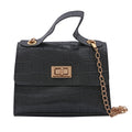 ROYAL SIAMESE Black Croc Embossed Faux Leather Mini Handbag (6.69"x2.76"x54.72") with Detachable Chain Shoulder Strap - Sticky add to cart bar